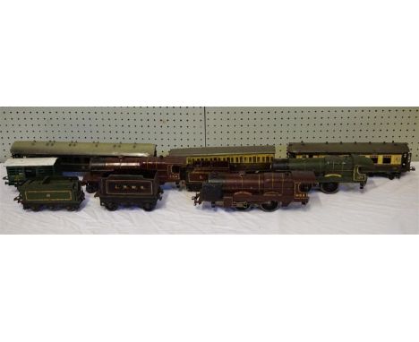 A quantity of 'O' gauge railway items comprising Hornby 4-4-2 electric locomotive and tender in green GWR livery 'Caerphilly 