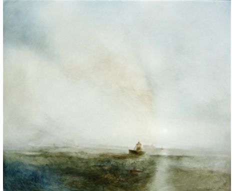 Taylor Earnshaw (20th Century) - 'Hazy Seascape', oil on panel, signed, approx 50x60cm, framed