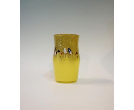 A Strathearn glass vase having encased speckled decoration inside a yellow mottled ground, emboss marks to base, height 20cm 