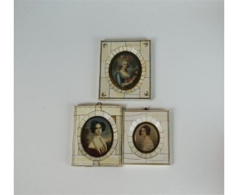 A collection of three 19th Century oval portrait miniatures, painted on ivory, including an example after 'Portrait of Georgi