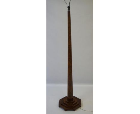 An Art Deco burr walnut veneered octagonal standard lamp raised on stepped plinth base, height excluding fitting 155cm CONDIT