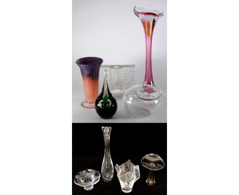 Four pieces of Kosta glassware, one designed by Vicke Lindstrand signed Kosta and numbered LH1029 to base, height 11cm, a fur