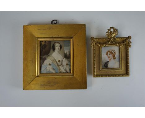 Two 19th Century ivory painted miniatures, the first after John Hoppner, 'Lady Elizabeth Howard, 5th Duchess of Rutland', mou