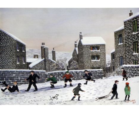Tom Dodson (Manchester, 1910-1991) - 'Children playing in the snow', pencil signed artist proof print with blindstamp, approx
