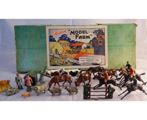 A quantity of mainly Britains metal farming and hunting figures, comprising a boxed 'Model Farm' no. 120F lacking inner card 