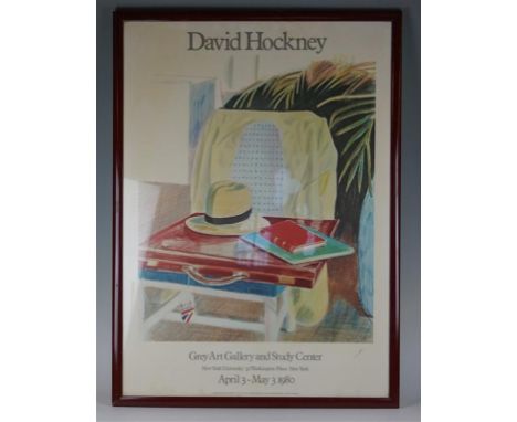 A reproduction David Hockney poster from The Grey Arts Gallery and Study Centre, New York University, April 3rd 1980, length 