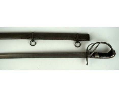 A mid 19th century 1821 pattern type cavalry troopers sword, 89cm single edged single fullered curved blade, three bar guard,