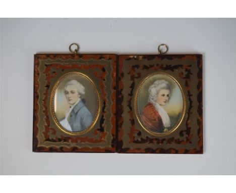 A fine pair of mid 19th Century oval portrait miniatures painted on ivory, probably depicting the fourth Duke and Duchess of 