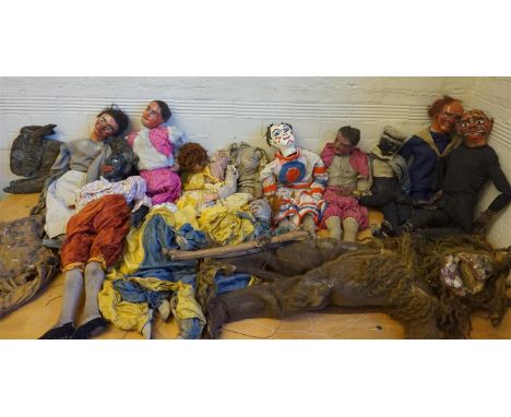 A collection of fifteen 19th century Marionette puppets believed to be French with papier mache heads, wooden limbs, comprisi