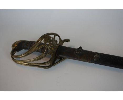 A George IV 1822 pattern infantry officers sword, 82cm single edged curved blade with traces of acid etched decoration, with 