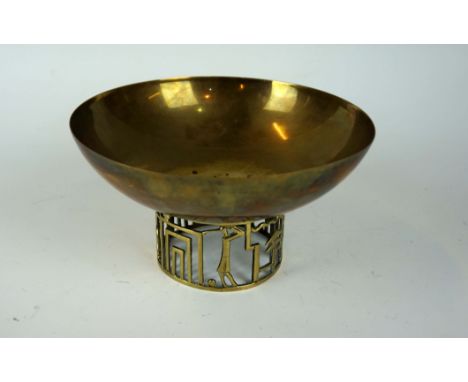 Karl Hagenauer mid 20th century brass fruit bowl having pierced decoration depicting figures walking and playing golf, unmark