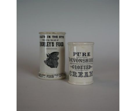 An unusual advertising Thorley's ceramic cylindrical jar entitled Health in the Sty, secured by the aid of Thorley's Food for