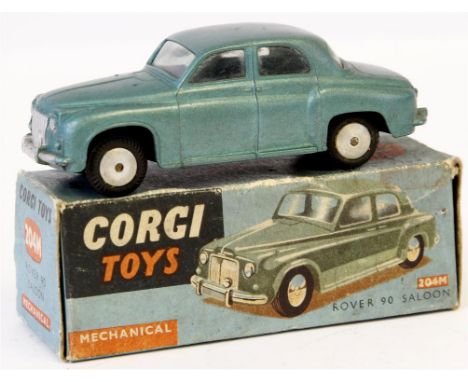 A boxed Corgi Toys Rover 90 Salon in metallic green colourway no.204M in blue card box with leaflet, (box af) (illustrated)
