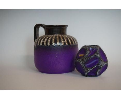 Two pieces of West German Fat Lava ceramics to include a Roth squat vase, shape no. 308, decorated with purple segments on a 