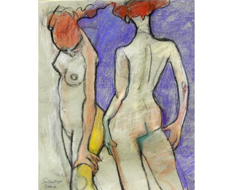 John Sutherst (Liverpool, 20th/21st Century) - 'Two Poses' a nude study of two women, pastel, signed and dated 2002, bears ga