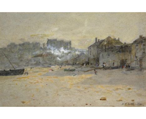 H C D Charlton (late 19th/early 20th century) - 'Fishing Port', watercolour, signed, approx. 25x35cm, inset modern mount and 