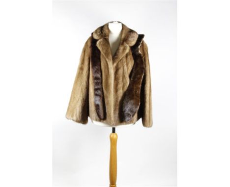 A circa 1970'sblonde mink fur jacket, hip length with self lined double collar and hook fastening to front, fully lined with 