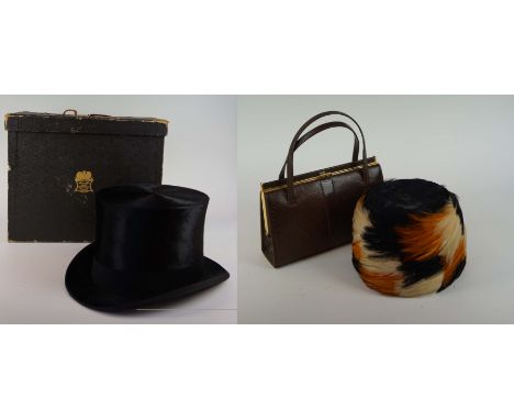 A good quality gentleman's silk top hat, Lincoln, Bennett & Co, Sackville Street, London, within cardboard travelling case, t