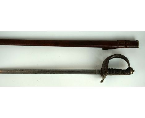 An Edward VII Infantry Officer's sword, with 89cm single fullered single edged blade, acid etched decoration of Edward VII ci