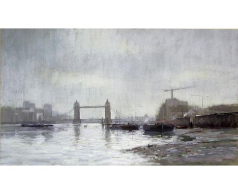 James Longueville PS RBSA (British, b.1942) - 'Below Tower Bridge', pastel, signed, bears artists label verso, approx. 44x68c