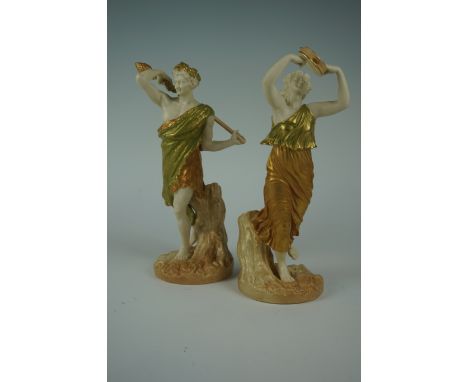 A pair of Royal Worcester blush ivory 'Satyr and companion' figures, Circa 1890, each of the well modelled figures, modelled 