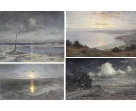 Byron Cooper (Manchester, 1850-1933) - 'Panoramic Coastal Landscapes', four large scale oils on canvas, two signed, two unsig