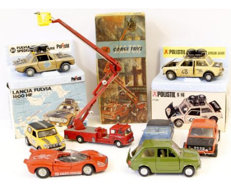 A boxed Corgi Major Toys Simon Snorkel fire engine no.1127, two boxed Polystill vehicles comprising a Lancier Fulvia 1600HF a
