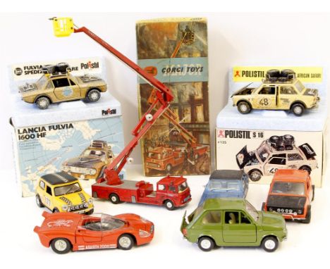 A boxed Corgi Major Toys Simon Snorkel fire engine no.1127, two boxed Polystill vehicles comprising a Lancier Fulvia 1600HF a