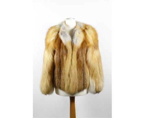 A circa 1970's red fox fur cropped jacket, collarless with twin hook fastening to front, fully lined, by Ellis Barker of Ches
