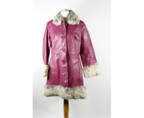 A circa 1960's ladies pink fur trimmed jacket, of fitted form, three quarter length with button down front, the collar, cuffs