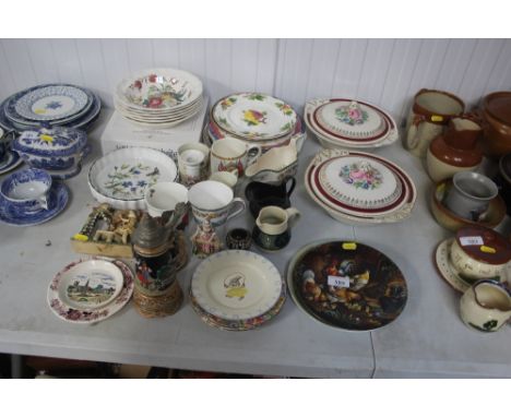 A pair of floral decorated terrines and covers; commemorative ware; Copeland Spode bowels etc