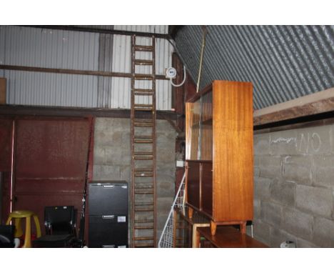 A wooden extending ladder 