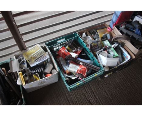 Three boxes of various hand tools; fittings etc