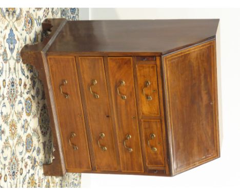 Edwardian mahogany and satinwood banded bureau, fall front enclosing fitted interior, two short and three long drawers, brack