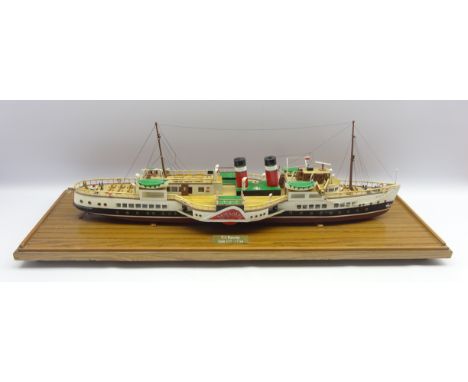 Scale model of the paddle steamer 'Waverley' 76cm long on a wooden base.  Scale 1/8th" = 1 foot Condition Report & Further De