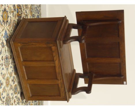 20th century oak panelled monks bench, hinged seat with storage, W92cm, H74cm, D46cm Condition Report & Further Details Click