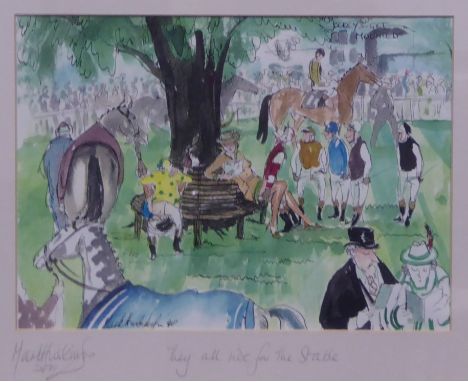 Martin Hoskinson (British Contemporary): 'They All Ride for the Stable, cartoon colour print, signed titled and dated 2000 in