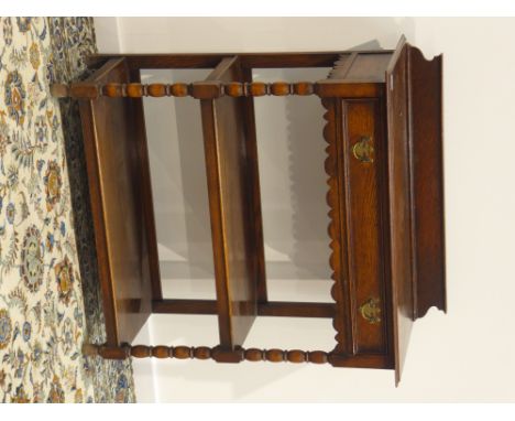 Early 20th century oak buffet, three tiers with single drawer, bobbin turned supports, W92cm, H106cm, D41cm Condition Report 
