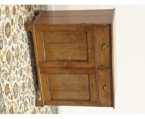 18th century oak dresser base, rectangular moulded top above two drawers and panelled cupboards, bracket feet, W116cm, H103cm