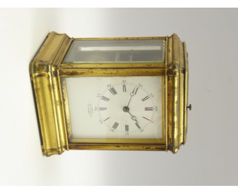 Mid 19th century brass carriage clock, white enamel dial signed 'A. Barrie... Princes Street, Edinburgh', eight day movement 