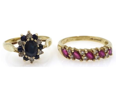 Ruby and diamond gold ring and sapphire and diamond cluster ring, both hallmarked 9ct Condition Report & Further Details Appr