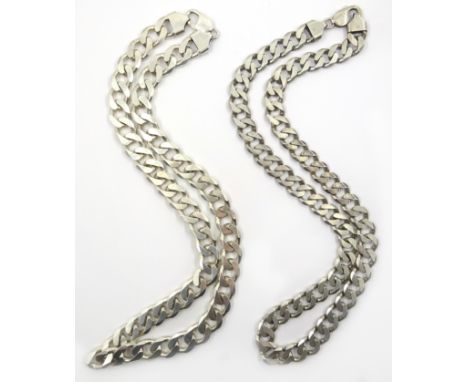 Two heavy silver curb chain necklaces stamped 925, approx 7oz Condition Report & Further Details Click here for further image