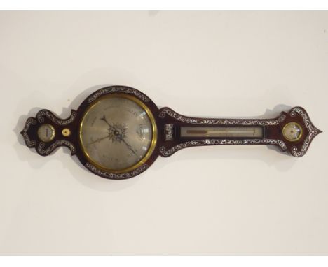 Victorian rosewood five dial wheel barometer, with mother of pearl inlay, signed 'Cremonini, Wolverhampton', H104cm Condition