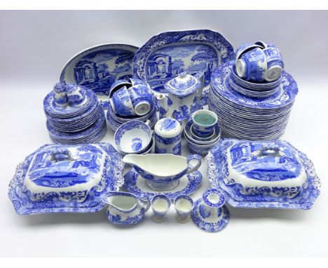 Spode Italian blue and white dinner, tea and coffee ware comprising twenty-three dinner plates, eight cups and saucers, pair 