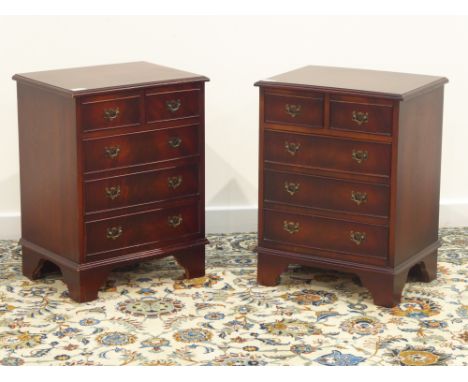 Pair mahogany lamp chests, two short and three long drawers, bracket feet, W46cm, H60cm, D33cm Condition Report & Further Det