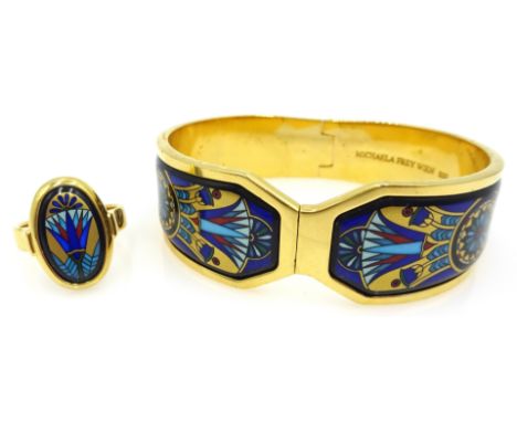 Michaela Frey Wien gilt and enamel hinged bangle, Egyptian design with matching ring (2) Condition Report & Further Details C
