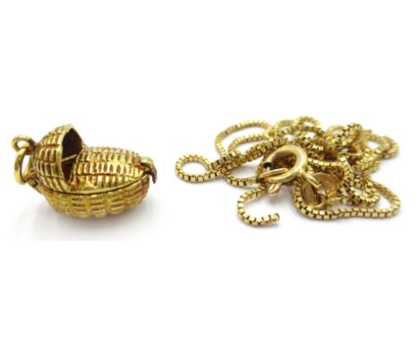 9ct gold moses basket charm hallmarked and gold chain stamped 375 (broken) approx 5.6gm Condition Report & Further Details Cl