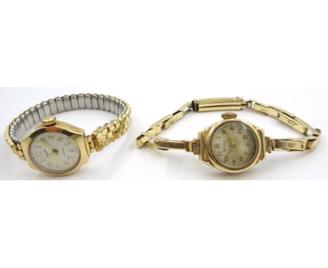 9ct gold Rotary wristwatch on expanding bracelet stamped 375 and one other stamped 375 on expanding bracelet (not gold) Condi