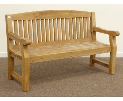 Pine slatted garden bench, W153cm Condition Report & Further Details Click here for further images, condition, auction times 