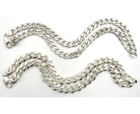 Two heavy silver curb chain necklaces stamped 925, approx 6oz Condition Report & Further Details Click here for further image